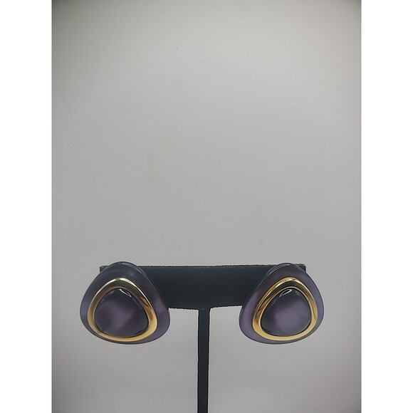 Vintage Earrings Pierced Stud Post Purple Gold Tone Jewelry Costume - Picture 1 of 12